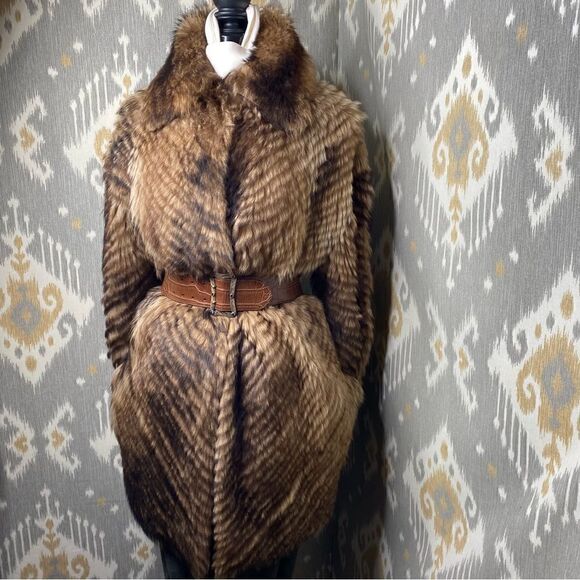 Ralph Lauren Collection * Pre-Fall '19 Toffee Lamb Shearling Chevron Knit Coat - Picture 4 of 16